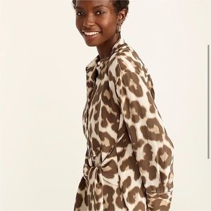 JCREW Tie-front SILK shirtdress in dusty leopard, Size4, NWT